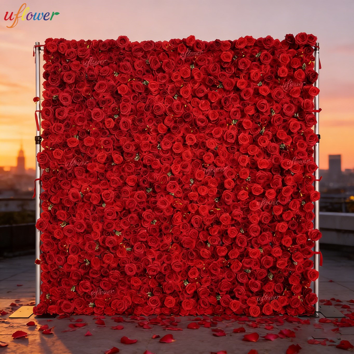 Wedding Backdrop Curtain - Uflower Red Rose Artificial Flower Wall