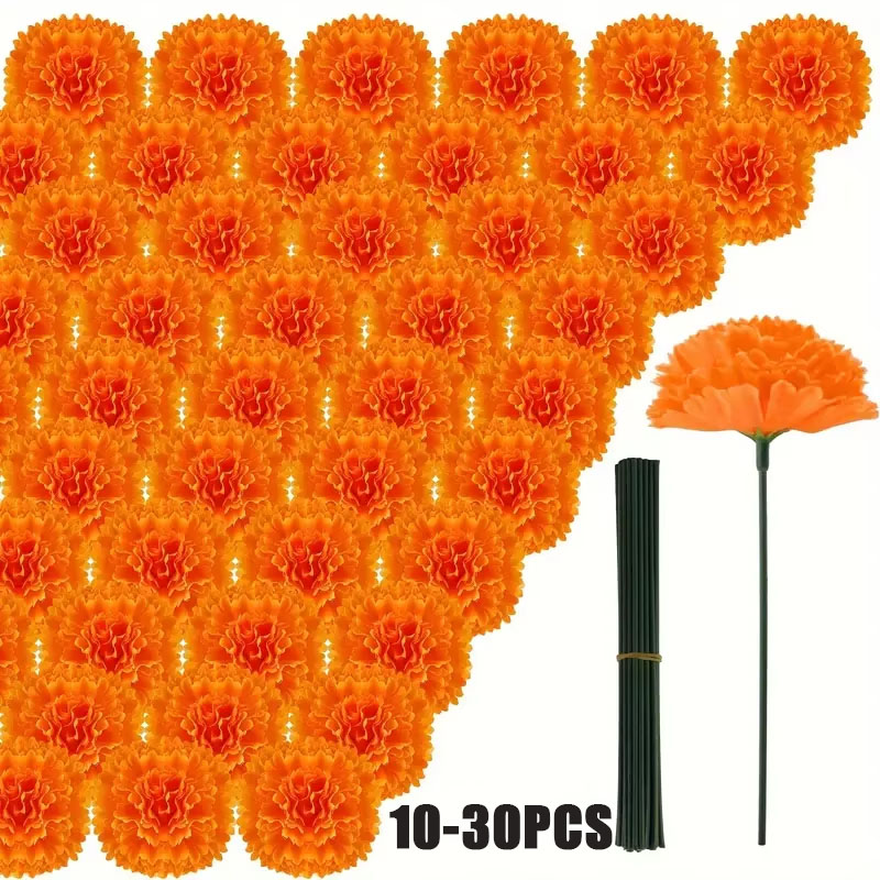 Indian Wedding Decor Supply - 10-30PCS Faux Carnation Marigold Blooms Festival