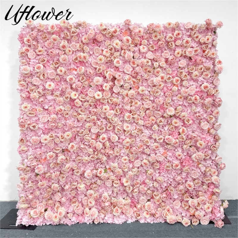 Wedding Backdrop Curtain - Uflower Pink Rose Hydrangea Cloth Flower