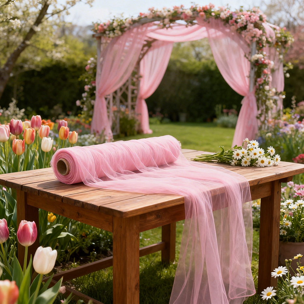 Wedding Backdrop Curtain - Extra Long Semi Transparent Tulle Gauze