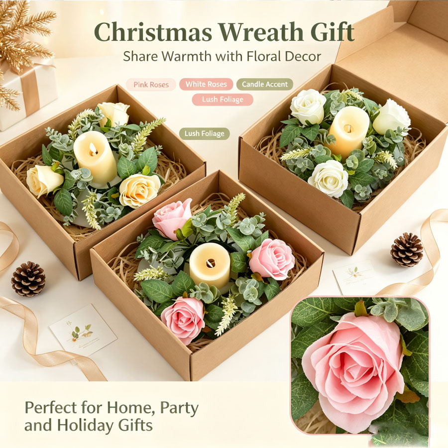 Artificial Rose Wreath Shaped  - Unity Candle Set review and price