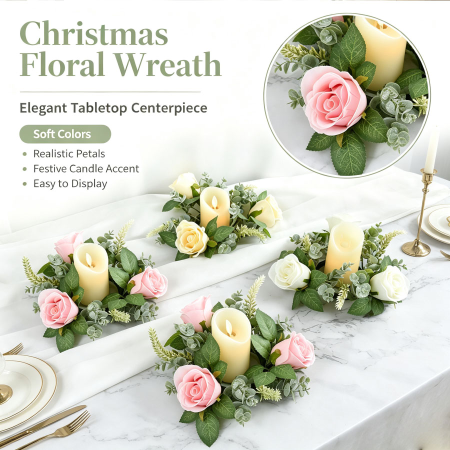Artificial Rose Wreath Shaped  - Unity Candle Set review and price